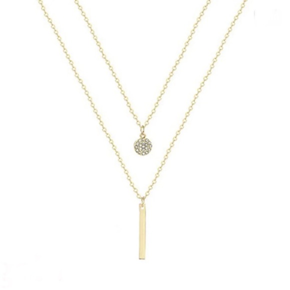 Jewelry - Gold double layer rhinestone long pendant Necklace